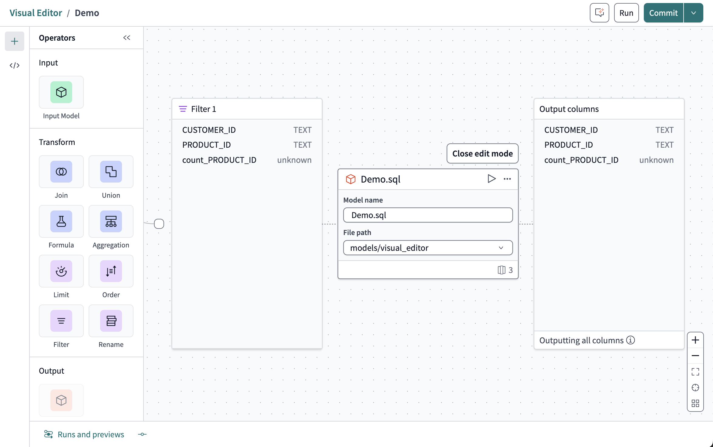 The output model configures your final model's name and location.